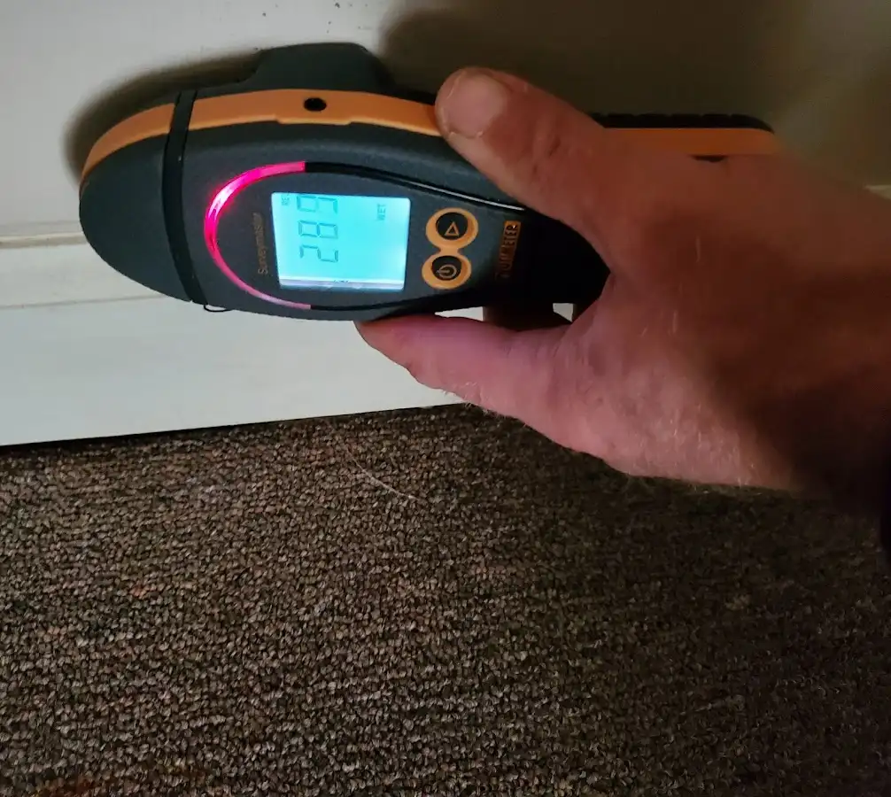Moisture detection at baseboard during Burst Pipe Cleanup in Lumberton